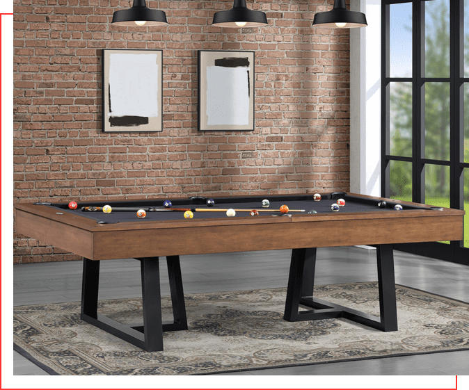 A pool table in the middle of a room.